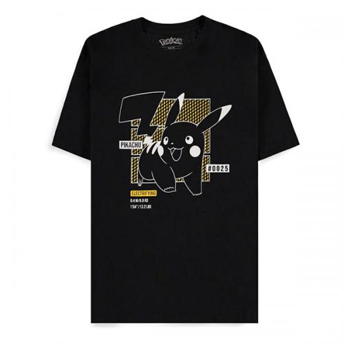 Pokemon T-Shirt (S) Man: Black Pikachu Line Art