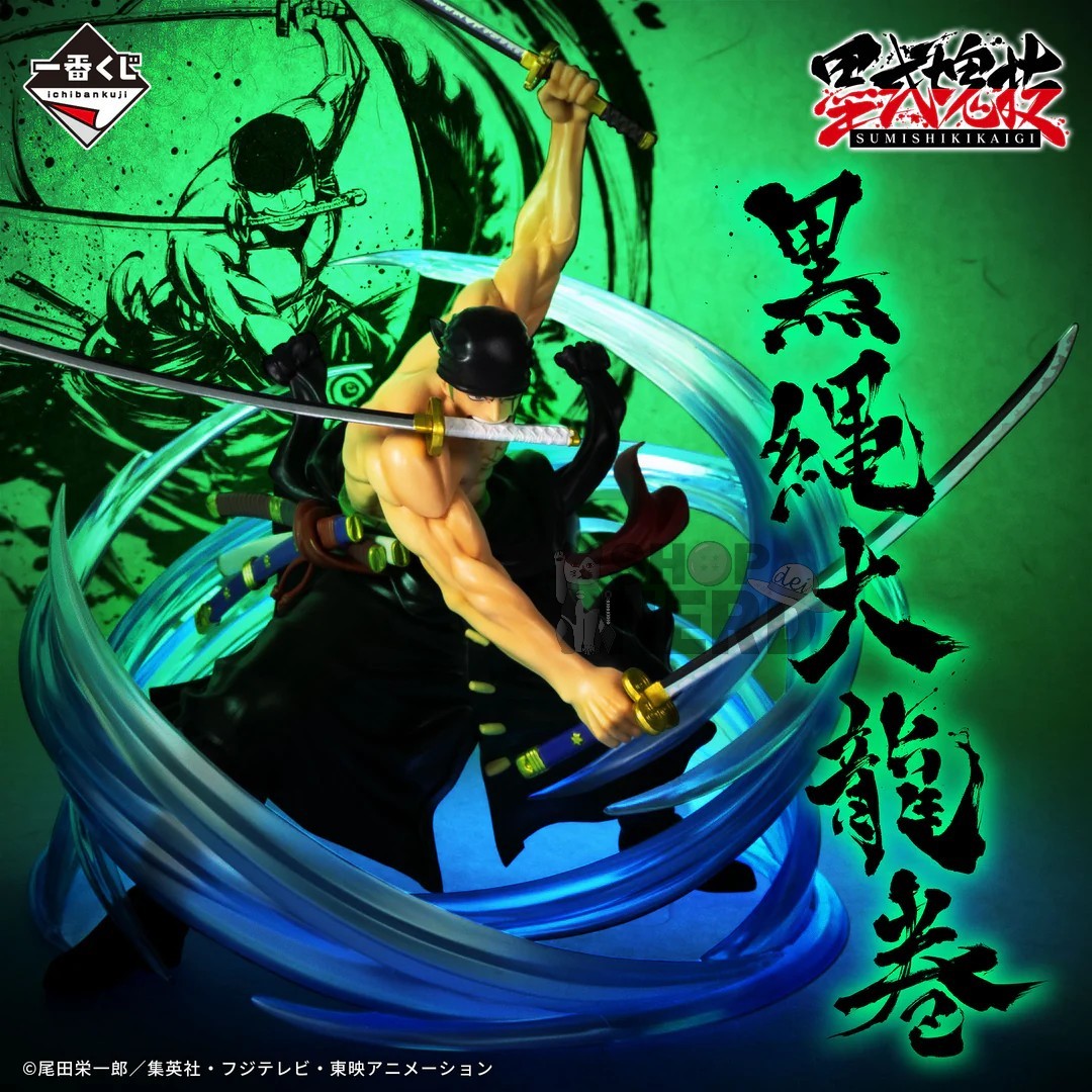 Ichiban   Kuji   One   Piece   Takumi   no   Keifu   Hakyoku   -   C   Prize   Roronoa   Zoro   Black   Rope   Tornado   Ink   Style   Mass   Technique