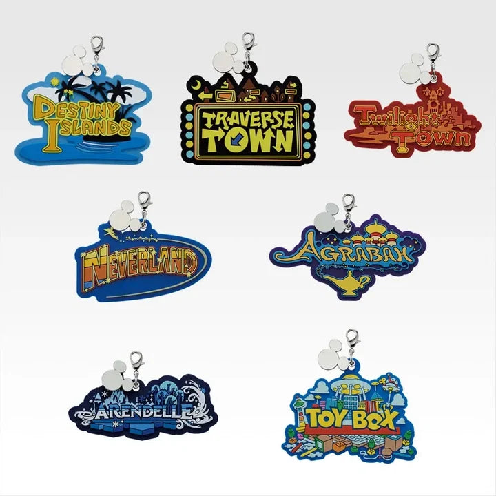 Ichiban   Kuji   Kingdom   Hearts   25th   Anniversary   -   F   Prize   World   Logo   Rubber   Charm   Complete   Set   of   7   Types